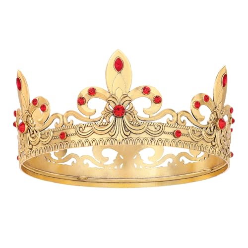 Feltent Red King Crown for Men Prince Tiara Royal Medieval Headband for Cosplay Birthday Prom Halloween Costume Accessories