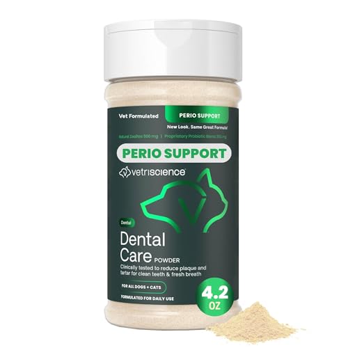 VetriScience Dental Care Powder, Perio Support Clinically Tested Dental Supplement for Small, Medium and Large Breed Dogs, Freshen Breath, Control Plaque and Tartar, Oral Health, 4.2 oz