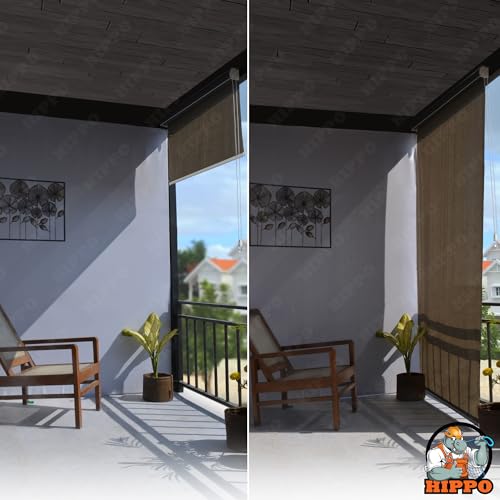 Image of HIPPO Outdoor HDPE Roller Blind Curtain - 95% Sun & UV Protection,reathable Airflow Design, Light Filtering Corded Roll-Up Shade for Balcony & Outdoor Spaces (Desert-Storm, 3FTX8FT)