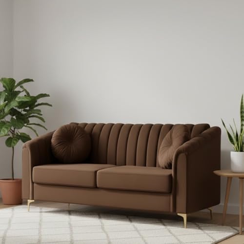 Image of FURNY Dorano 2 Seater Fabric Sofa Set (Dark Brown) Premium Velvet Finish Durable & Comfortable Ideal for Living Room