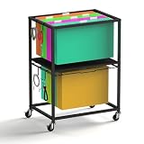 Sunexinlo Rolling File Cart for Letter/Legal Size 2-Tier,Hanging File Organizer, Pull-Out Mobile File Cabinet with 360° Wheels & 4 Hooks, Under Desk Filing Cabinets for Home Office, Black