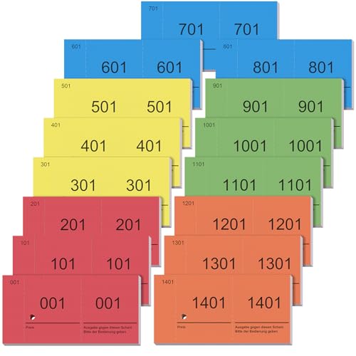 Nezyo 15 Büche 1-1500 Abrisse Doppelnummernblock Garderobenmarken Essensmarken Lose Großpackung Nummernblöcke für Ausstellung Events Essen Token Raffle Ticket für Party Verlosungen(Innovative Farben)