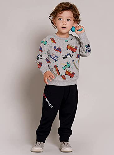 Popshion Toddler Boy Fire Truck Sweatshirt Cotton Tractor Graphic Shirts Winter Warm Pullover Grey Tops 5T - Thumbnail 3