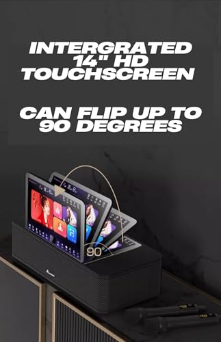 Sistema de karaoke de pantalla táctil de 14 pulgadas con 2 micrófonos inalámbricos, descargas de canciones en la nube de alta velocidad, compatible con KTV, MP3, Bluetooth, salida HDMI y