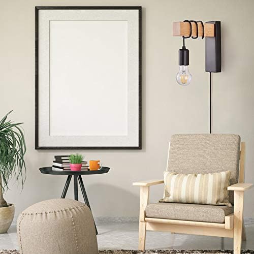 Farmhouse Plug in Wall Sconce, Black Wall Lamp for Bedroom Bedside Reading Loft Living Room Industrial Wood Wall Mounted Lights Fixture with On/Off Switch Lighting with Plug Cord(E27 Bulb Excluded)