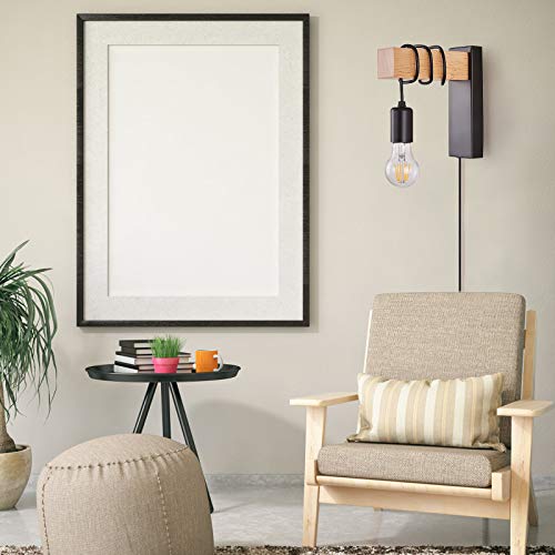Farmhouse Plug In Wall Sconce, Black Wall Lamp For Bedroom Bedside Reading Living Room Industrial Wood Wall Mounted Lights Fixture With Switch Lighting With Plug Cord #TOP2