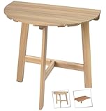 LOLAhome Mesa de Pared Plegable Abatible semicircular de 70x45x74 cm | Madera Acacia Natural Marrón | para Interior o Exterior Balcón, Terraza o Jardín - Colección Nina
