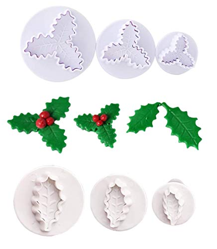 Tangker 6pcs/Set Christmas Cookie Cutter Holly Leaves Cookie Cutter Buscuit Plunger Stamp Cutter