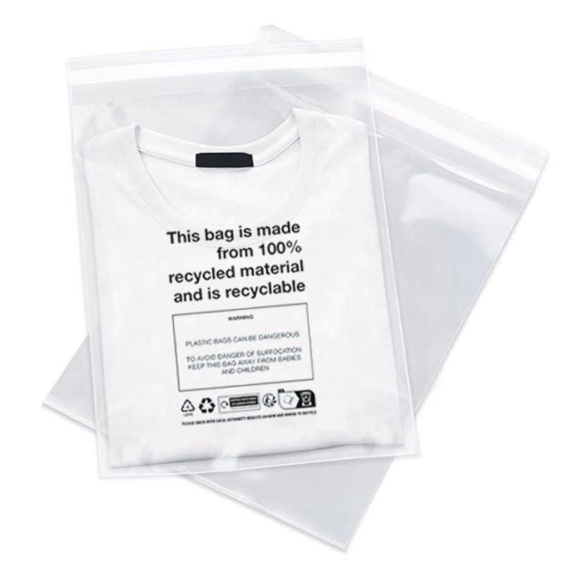 100 CLEAR TRANSPARENT PLASTIC GARMENT CLOTHING RETAIL PACKAGING BAGS SAFETY WARNING - Image 2