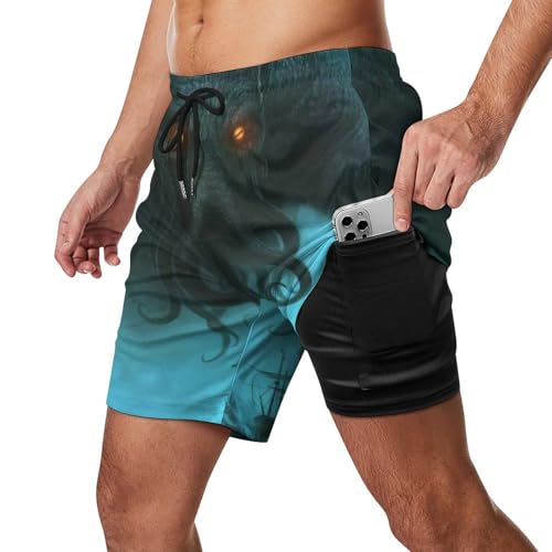 Dead Cthulhu Waits Dreaming. Men's Swim Trunk Quick-Dry Shorts with Mesh Lining And Pockets