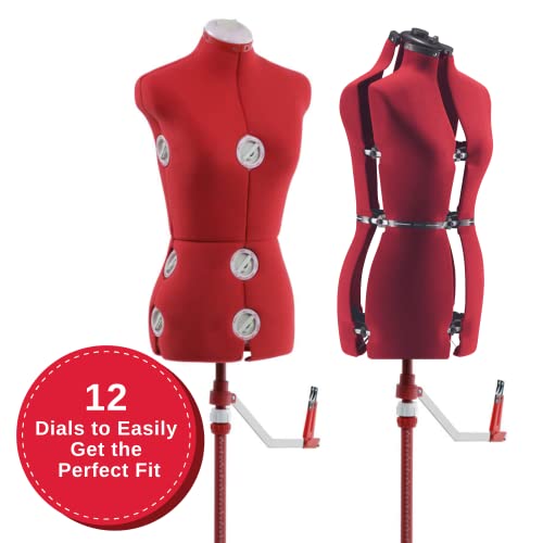 Singer | Adjustable Red Dress Form, Fits Sizes 4-10, Foam Backing For Pinning, 360 Degree Hem Guide - Sewing Made Easy #TOP2