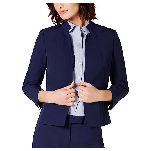 Anne Klein Women's Stand Collar Open Front Jacket, Distant Mountain, 8