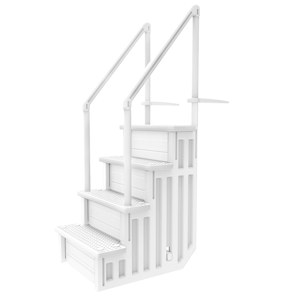 Above Ground Anti-Slip Pool Steps to Deck | Safety Swimming Pool Ladder | Designed for Above Ground Swimming Pools | Holds Up to 400 Pounds | White
