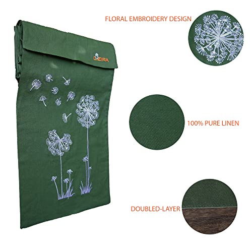 Cozifa Green Linen Table Runner With Embroidery - Double-Layered, 13X72Inches, Machine Washable, Reversible For Double-Side Use - Perfect For Gifting #TOP1