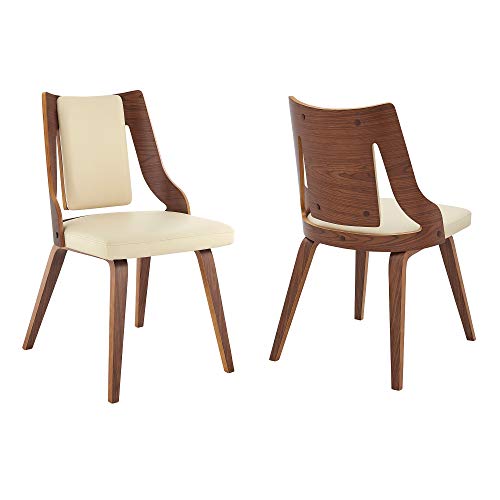 Armen Living Aniston Faux Leather Wood Dining Chairs-Set Of 2, 22D X 20W X 33H In, Cream/Walnut #TOP1