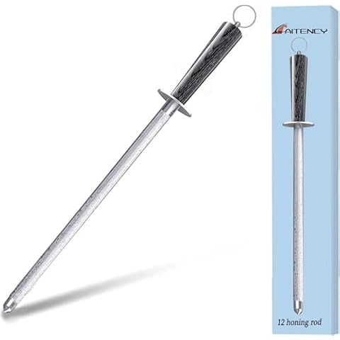AITENCY Honing Rod,12" Knife Sharpener Rod Commercial Grade Knife Sharpening Steel Rod Adopt 66HRC Hard Alloy Steel Material With Rosewood handle for Kitchen Knives and Hunting Blade Sharpening Cover