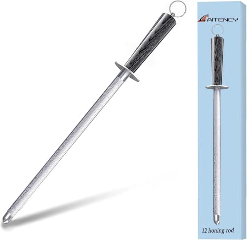 Aitency Honing Rod,12 Inch Knife Sharpener Rod Commercial Grade Knife Sharpening Steel Rod Adopt 66Hrc Hard Alloy Steel Material With Rosewood Handle For Kitchen Knives And Hunting Blade Sharpening cover