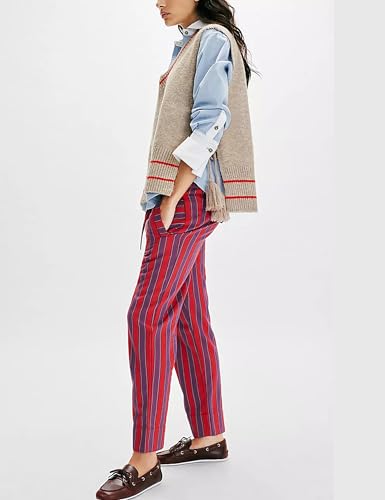 Image of UANEO Women's V Neck Sweater Vest All Star Stripe Poncho Sleeveless Pullover Tank Tops(Khaki-S)