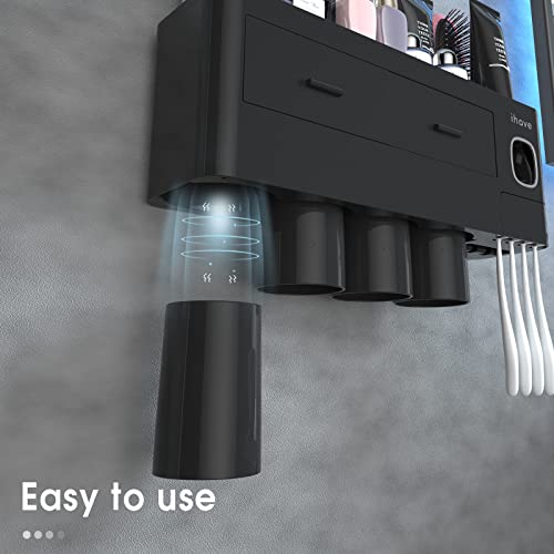 Ihave Toothbrush Holders For Bathrooms, 4 Cups Toothbrush Holder Wall Mounted With Toothpaste Dispenser - Large Capacity Tray, 2 Cosmetic Drawer - Bathroom Storage & Bathroom Organizer #TOP2