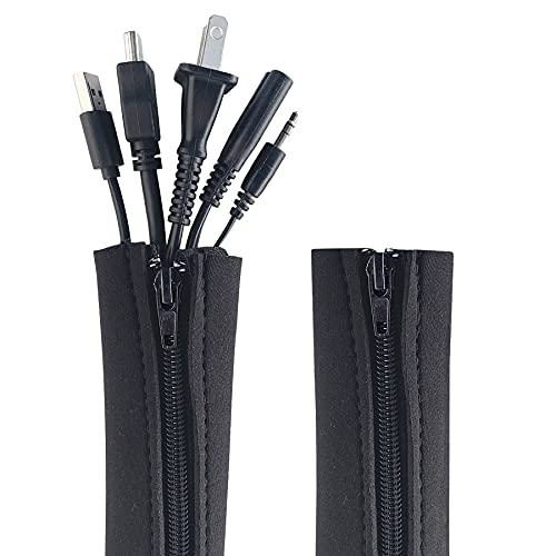 Zipper Cable Sleeve by Wrap-It Storage - 36 x 4 (2-Pack) Black - Cord Organizer and Cable Protector for Desk Computer TV Cord Management to Hide and Cover Wire and Extension Cables