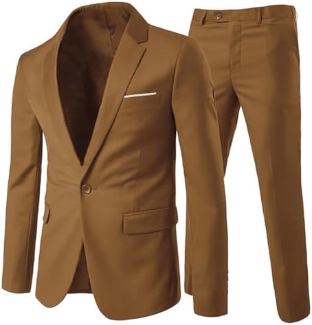 Allthemen Herren Anzug 2 Teilig Slim Fit Anzüge Business Hochzeitanzug | Sakko Hose, Formelle, 1 Knopf, Revers, Einfarbig, Einreihiger, Smoking, Komplett Set, Doppelter Gehschlitz