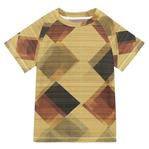 Bathing Suit Kids Short Sleeve Swimsuits Girls 9T Yellow Terracotta Rhomboid