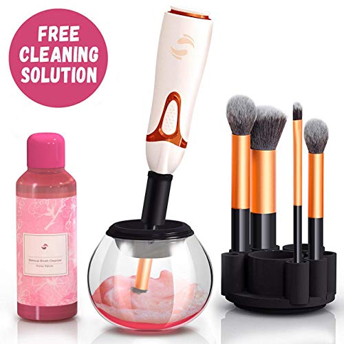 BeUniqueToday Professional Makeup Brush Cleaner - Automatic Spin Makeup Brush Cleaner Dryer Machine - Bonus Cleaning Solution