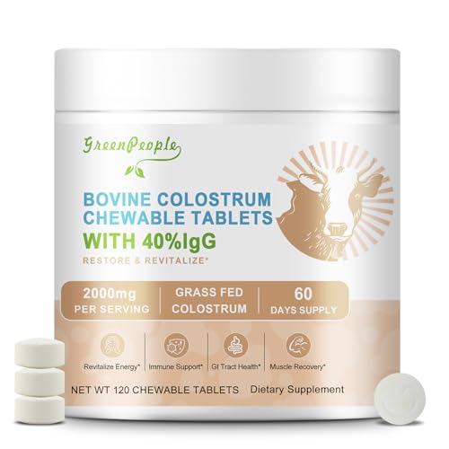 GREENPEOPLE Bovine Colostrum Tablets Chewable, 40% IgG | Colostrum Supplement 2000mg per Serving for Immune Support, Gut Health | 120 Count