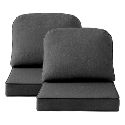 Outdoor Cushions for Patio Furniture Set of 2, 24"x24" Water Repellent Chair Cushions Removable Seat Bottom & Back Cushion Covers for Chair, Sofa, Couch, Charcoal Gray