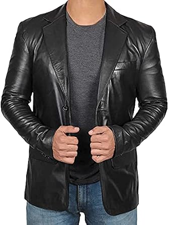 Two Button Notch Lapel Black Blazer Men Coat || Mens Blazer Leather Jacket