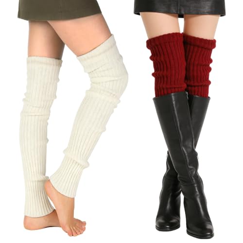 Image of XEPST 2 Pairs Leg Warmers for Women, High Boot Cuffs Knitted Boot Topper Warmers Over Knee Footless Socks for Winter Warmer