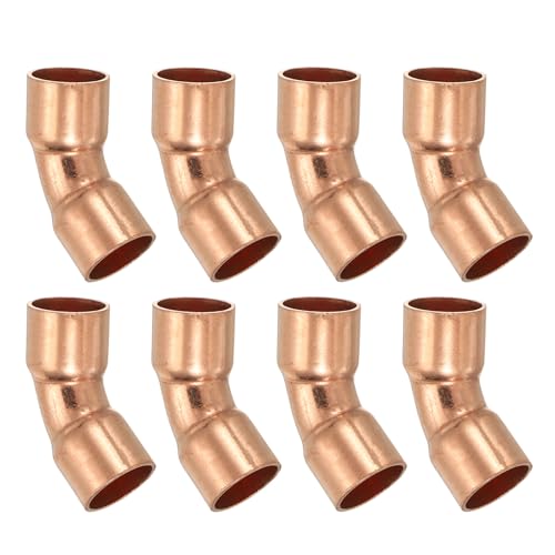 PATIKIL 3/8 ID 0.8mm Thick Elbow Copper Fitting, 8Pcs 99.9% Pure Copper Pipe Fitting 45 Degree Short Radius Tube Connector Sweat Solder for HVAC Refrigeration System