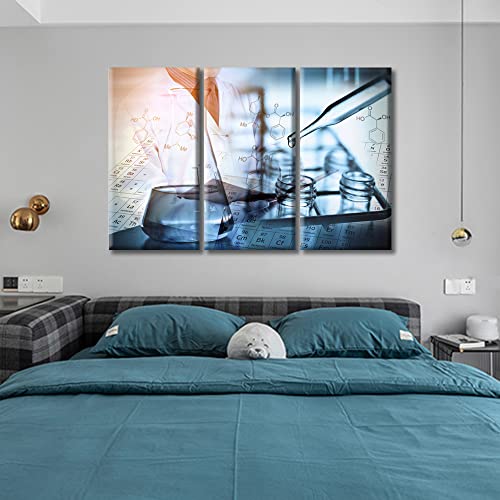 Image of TUMOVO Clinical Laboratoryr Modern Artwork Wall Decor 3 Panel Poster Reagent is Dripped Into the Test Tube Pictures Bathroom Decor Wall Art Print on Canvas Framed Ready to Hang, 60 inch Wx40 H