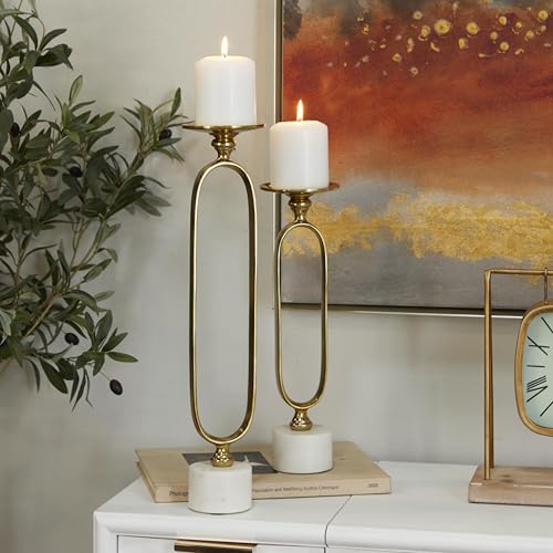 Deco 79 Aluminum Metal Decorative Candle Holder Paper Clip Pillar Candle Stand with Marble Base, Set of 2 Candlestick Holder 19", 15" H, Gold by Deco 79 - Image 3