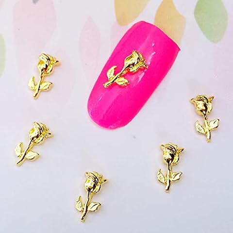 10pcs/bag Japan New 3D Nail Art Decoration Metal Nail Sticker Gold Kawaii Mini Rose flower DIY Charm Nail Tools Plus Nail Glue Cover