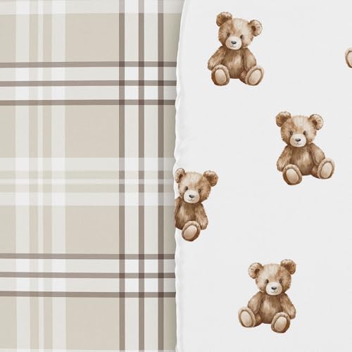 Image of Sweet Jojo Designs 2-Piece Baby Bassinet Sheets Set (Boho Teddy Bear) for Boys /Girls, Infant Newborn Nursery, Oval, Rectangle & Hourglass Mattress (Taupe Plaid & Brown, Watercolor Wholesome Aesthetic)