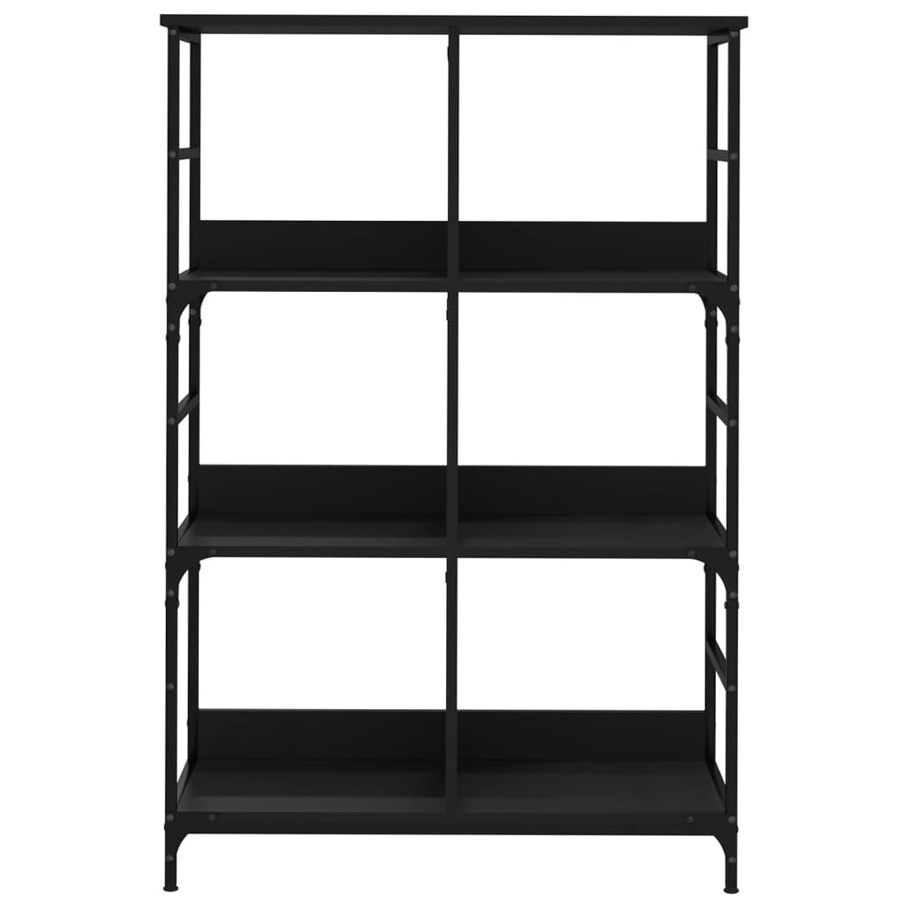 Estantería negra 78,5 x 33 x 117,5 cm, material de madera con marco de acero, diseño industrial moderno, generoso 6 compartimentos, para salón, oficina, dormitorio, pasillo