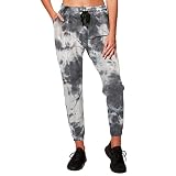 Indero Women's French Terry Tie Dye Joggers with Pocket Workout Running Active Sweatpants - Grey Whi