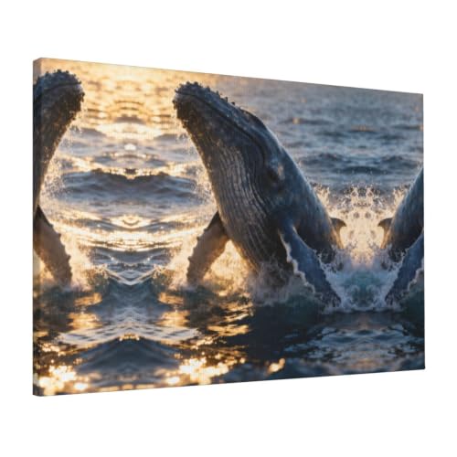 Toile baleine à bosse grand format 40x61 tableau moderne encadré pour décoration maison