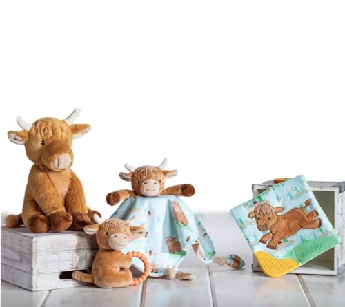 Image of Mary Meyer Crinkle Teether Toy with Baby Paper and Squeaker, 6 x 6-Inches, Hetty Highland Cow