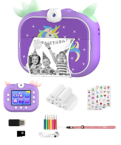Robofun Macchina Fotografica Istantanea, 2,4 Pollici 1080P 48MP HD 180° Obiettivo Rotante Fotocamera Digitale con 32GB Scheda SD e Carta da Stampa, Regalo per Bambini dai 3-12 Anni - Viola