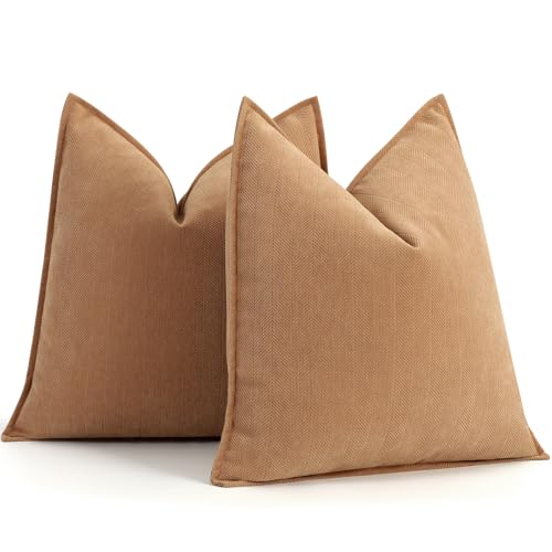 ZWJD Camel Pillow Covers 26x26 Set of 2 Chenille Throw Pillow Covers with Elegant Design Soft and Luxurious Decorative Throw Pillows for Couch, Bed, and Home Decor