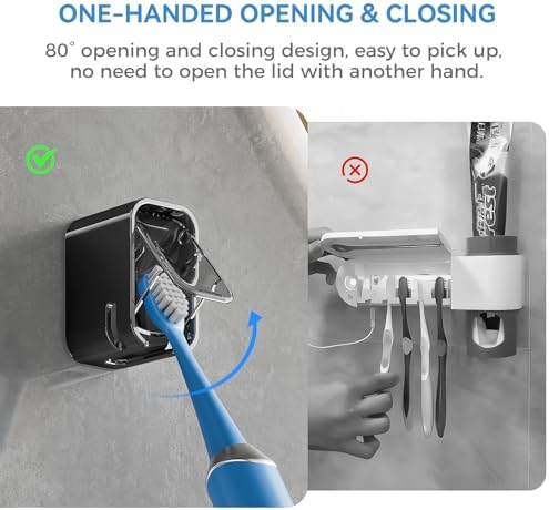 MOPMS Single Slot Toothbrush Holders Wall Mounted with Cover for Bathrooms — view 3