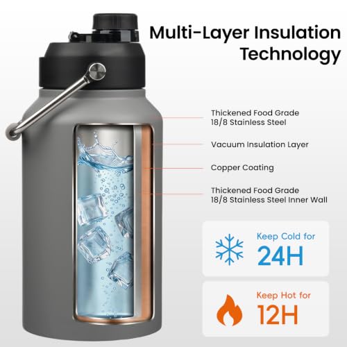 Image of Konokyo 64 oz Insulated Stainless Steel Water Bottle Jug with Handle