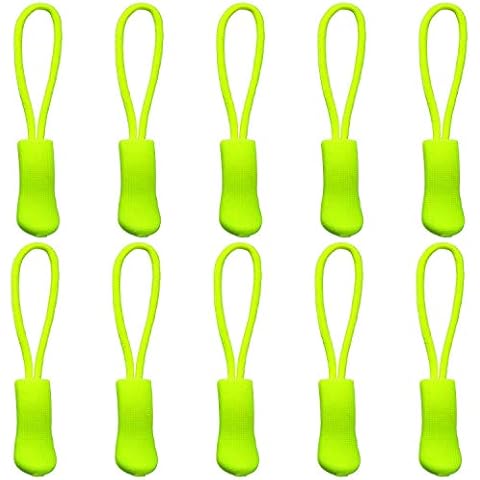 Axgo 10 Pcs Extension Zipper,Durable Strong Nylon Cord Rubber Textured No-Slip Pull Rope, Green Cover