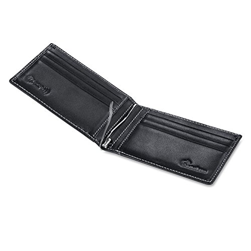 amelleon Mens Leather Bifold RFID Money Clip Wallet, Front Pocket Wallet with Money Clip