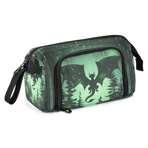 Image of Dragon Green Pencil Case Large Capacity Pencil Pouch, Handheld Pen Bag Cosmetic Portable Gift for Office School Teen Girl Boy Men Women Adult Pencil Storage Organizer
