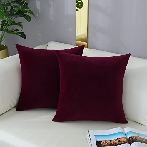 mixeoo Comfy Burgundy Red Throw Pillow Covers Decorative Square Solid Thick Velvet Super Soft Cushion Cases Home Decor for Sofa Couch Living Room Chair, Set of 2, 16 x 16 Inch by mixeoo - Used condition - US$13.81