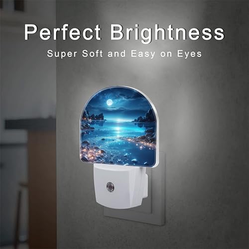 Image of Full Moon and Sparkling Lake Night Light for Kids,Magical Beach at Night Plug in Night Light with Dusk to Dawn Sensor, 0.5w Energy Saving Nightlight for Hallway Stairway Kitchen Bedroom