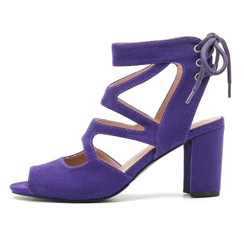 Image of fereshte Women's Lace-Up Gladiator Sandals, Block Heel Open Toe Strappy Shoes